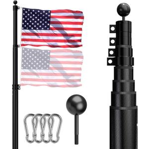 Heavy Duty Telescoping Flag Pole, 25FT 12 Gauge Extra Thick Aluminum Flagpole Kit Upgrade Ball Plunger Lock, 100MPH Wind Tested, Includes 3x5 American Flag, for Outside House In Ground (Black)