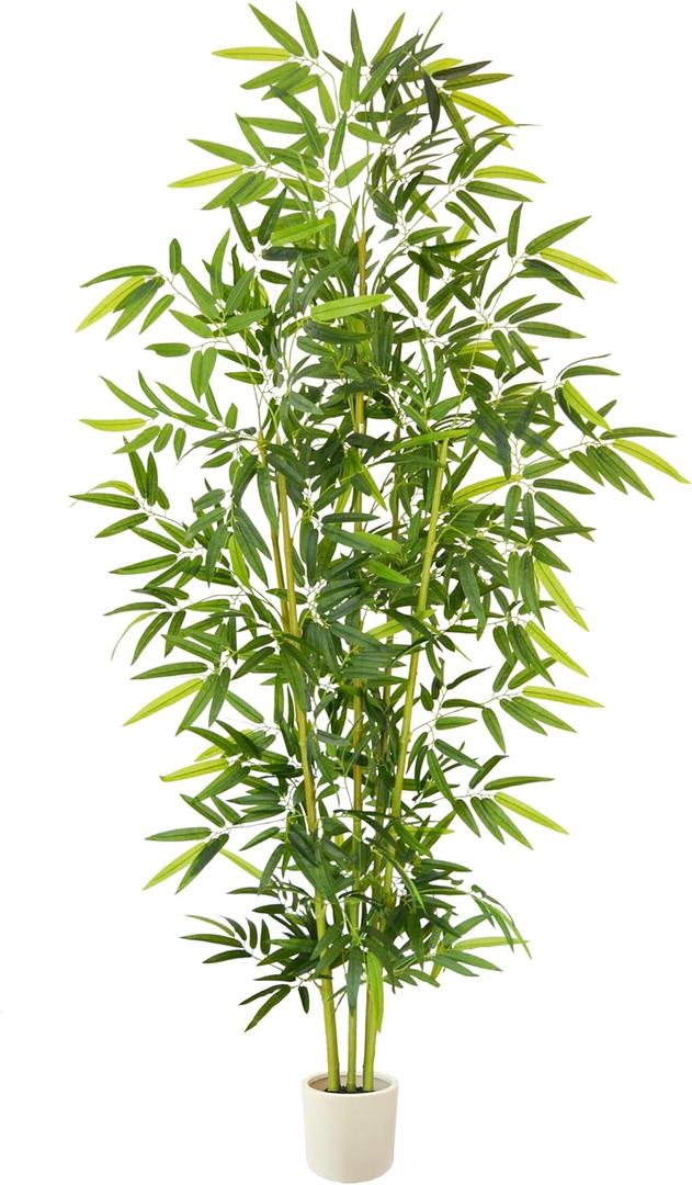 8ft Artificial Bamboo Tree, 96 Tall Large Fake Bamboo Plant with White Planter, Faux Trees for Indoor Outdoor Home Garden Entryway Office Dcor