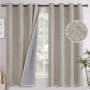 YoungsTex Camel Linen Blackout Curtains 63 Inch Length for Bedroom, Thermal Insulated Window Drapes with Grommet Room Darkening Privacy for Living Room, 2 Panels, 52 X 63 Inch
