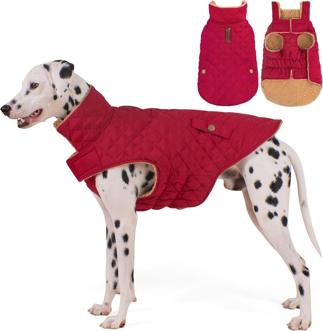 Dog Winter Coat, Waterproof Warm Dog Jackets for Large Dogs Boy, Adjustable Pet Vest Windproof Cold Weather Clothes Dogs Snowsuit with Leash Hole, Red XX-Large