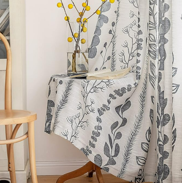 MEETSKY Boho Curtains for Living Room Linen Farmhouse Curtains Drapes for Bedroom Drapes84 Inch Length 2 Panels Bohemian Light Filtering Rod Pocket Window Curtains Black and White Leaf Curtains