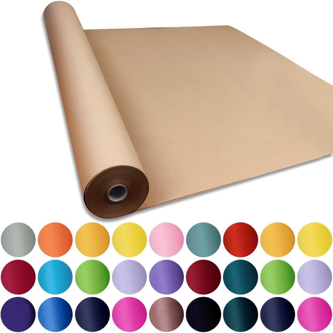 SMART&CASUAL 48" x 2,520" (210') Brown Kraft Craft Paper Roll for Gift Wrapping Bulletin Board Bouquet Flower Kids Art Packing Parcel Table Covering 70GSM 50LB (Brown, 48" x 210')