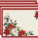 Artoid Mode Beige Leaves Poinsettia Christmas Placemats Set of 6 12x18 Inch Seasonal Winter Table Mats for Party Kitchen Dining Decoration