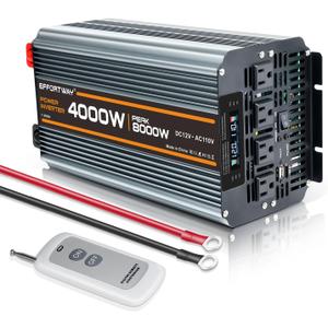 4000w Power Inverter DC 12V to AC 110V/120V Converter with 8000w Peak.Comes with LCD Display, Wireless Controller,4AC outlets 1USB.RV Inverter,Suitable for Camping,and Off-Grid Solar Inverter Systems