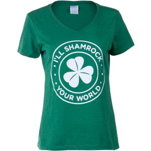 I'll Shamrock Your World | Funny St Pat's Paddy Patrick V-Neck T-Shirt for Women-(Vneck,3XL) (Green, XXXL)