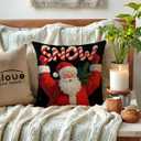 4pack Winter Snow Throw Pillow Case Buffalo Check Plaid with Snowman Santa Cushion Covers Christmas Winter Holiday Farmhouse Decorative Pillowcases 18 x 18 Inches for Sofa Couch (Blue)