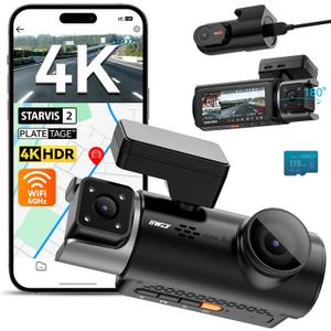 IIWEY 4K Dash Cam 3 Channel, Triple STARVIS 2 Sensors (IMX678 Front, IMX675 Cabin & Rear), 4K+2K+1080P HDR, Night Vision 3.0, PlateTag AI for Plate Clarity, 5GHz WiFi, GPS, Parking Mode, 128GB Card In (Deep black)
