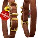 WAUDOG Leather Cat Collar with Removable Bell and QR ID Tag for Small, Medium and Large Breeds Adjustable Long Lasting Classic Kitten Collars Boy & Girl (6" - 8", Brown)