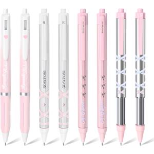 BAYTORY 8Pcs Gel Pens, Aesthetic Pens, Pastel Pen, Fine Point 0.5 mm Pens for Journaling, Retractable Quick Dry Black Ink, Smooth Writing for Office School Supplies (Pink Series)