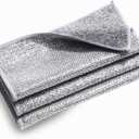 5 Pcs New Upgrade Non Scratch Wire Dishcloth, 2-Layer Super Absorbent Bamboo Charcoal Dish Cloths, Reusable Multipurpose Wire Dishwashing Rags for Wet and Dry for Dishes, Sinks, Stove