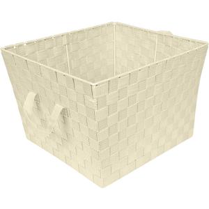 Simplify Large Woven Strap Tote | Decorative Storage Basket | 2 Handles | Organization | Closet | Bedroom | Bathroom | Nursery | Accessories | Toys | Gifts | 1 Pack | Ivory
