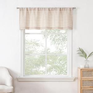 Valea Home Chenile Stripe Linen Valance for Kitchen Rod Pocket Rustic Farmhouse Window Curtain Valances 18 inch Length for Bathroom Living Room, Natural, 1 Panel