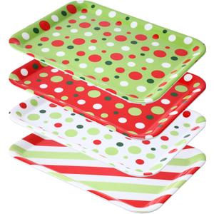 4 Pcs Christmas Serving Tray 13 x 10 Inch Reusable Serving Platter Plates Xmas Dessert Platter Dishes Christmas Party Decorations for Food Snacks Cookies Supplies(Polka Dots)