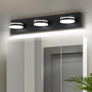 3-Light Bathroom Vanity Light Over Mirror, (24inch Dimmable) Matte Black LED Vanity Lighting Fixtures, Modern Bathroom Wall Light Fixtures with 360Rotating Lamp Head (Cool White 5500K)