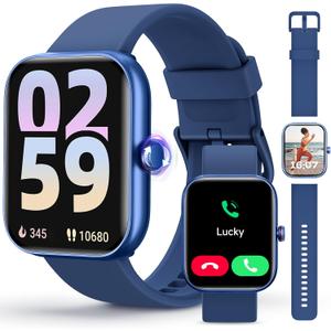 Smart Watch for Women and Men, Android 7.0 IOS 9.0 Fitness Watch Bluetooth Call & Receive Text, Smartwatch with Alexa, Fits Wrists 1.96 Inches, Waterproof, Blue