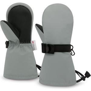 Olreco Toddler Snow Gloves Toddler Mittens Waterproof Kids Ski Gloves Thinsulate Baby Toddlers Winter Mittens for Kids (1-2 Years, Grey)