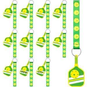 Eyourlife 12Pcs Pickleball Ribbon Keychain, 5.5 in Pickleball Wristlet Lanyard keychain With 2.75 in PVC DIY Name Id Pickleball Card For Boys Girls Pickleball Sports Eenthusiast Game Day Team Gift