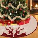 BEBEKULA 48 inch Burlap Christmas Tree Skirt, Red and Black Plaid Reindeer Extra Large Tree Skirts, Xmas Tree Skirt for Christmas Decorations Indoor Outdoor (48")