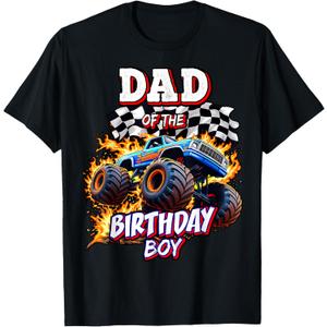 Dad of the Birthday Boy Monster Truck Birthday Novelty T-Shirt (Small, Black)