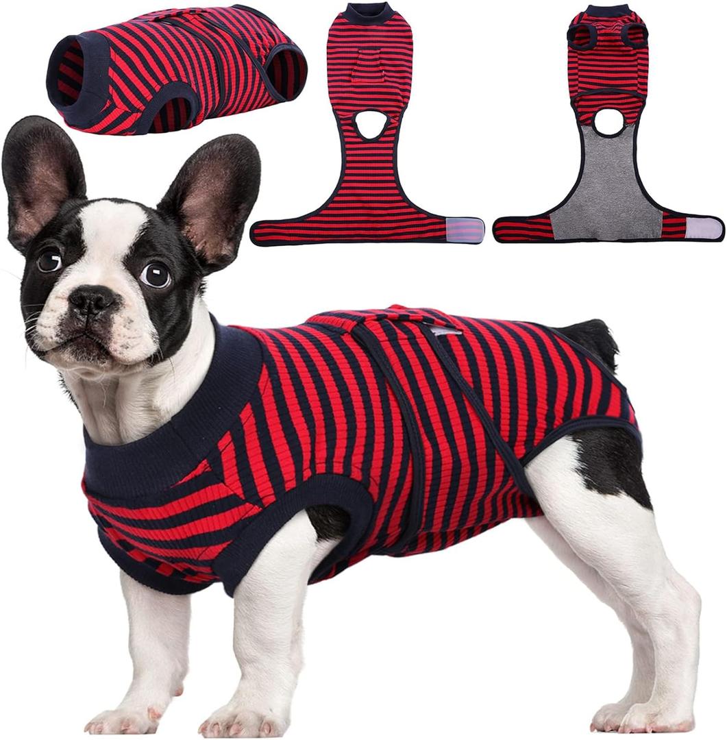 Kuoser Recovery Suit for Dogs Cats After Surgery, Professional Pet Recovery Shirt Dog Abdominal Wounds Bandages, Substitute E-Collar & Cone,Prevent Licking Dog Onesies Pet Surgery Recovery Suit (S (Back:11.4-13.4'', Weight:7-15 LB))