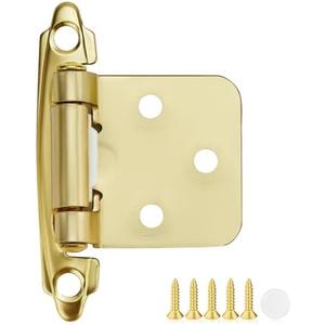 50 Pack 25 Pair Gold Cabinet Hinges - 1/2 inch Overlay Kitchen Cabinet Hinges, Semi-Concealed Hinges, Self Closing Cabinet Door Hinges with Door Bumper, Gold Face Mount Cabinet Hardware