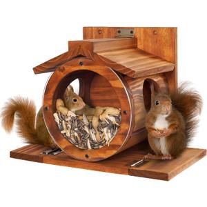 MIXUMON Wood Squirrel Feeder, Squirrel Feeders for Outside Winter, Wooden Chipmunk Feeder for Corn, Peanuts, Durable Box Easy to Fill with The Roof Can Be Opened