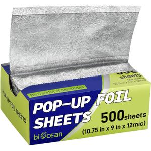 500 Pre-Cut Aluminum Foil Sheets, 9" x 10.75" Pop-Up Foil Sheets for Restaurant Use, Disposable Food Wrapping for Burritos, Hot Dogs, and Sandwiches