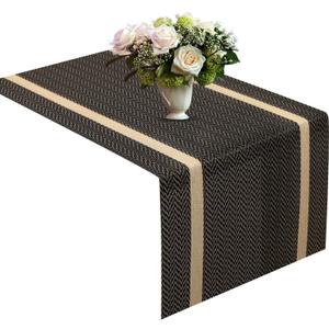 FAVE Woven Vinyl Table Runner 72x12 Inches Heat Resistant Table Runner Wipeable Waterproof Brown Table Runner Woven with Golden Threads for Wedding, Banquet,Party, Restaurant(Brown-72x12)