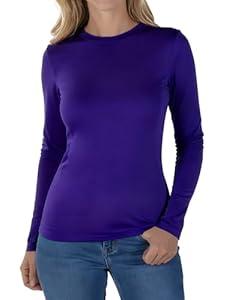 Womens Long Sleeve Thermal Shirts, 2025 Fall Winter Crew Neck Fitted Shirt for Women, Comfortable Stretch Basic Tight Long Sleeve Underwear Tops, Purple (XL)