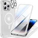 Miracase Magnetic for iPhone 14 Pro Case 6.1 inch, (Compatible with MagSafe) Upgrade Full-Body Clear Phone Bumper Case with Built-in 9H Tempered Glass Screen Protector, Frosted Clear