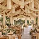 8 Panels 5x20ft Beige Ceiling Drapes for Wedding Parties, Wrinkle Free Thick Polyester 20ft Extra Long Wedding Draping Beige Ceiling Curtains Arch Drapery for Birthday Party Canopy Tent Decor, 60"W x 240"L