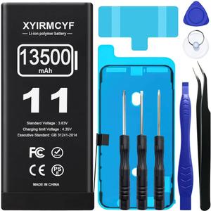 13500mAh Super Capacity Battery Compatible with iPhone 11, 0 Cycle Li-Polymer Replacement Battery for iPhone 11, with Professional Repair Tool Kit (11-13500)