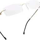 LifeArt Blue Light Blocking Computer Reading Glasses,Men's and Women's Rimless Frame (Golden, +3.50 Magnification)