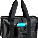 Iridescent Clear Beach Bag for Women, Large Pool Tote Cruise Vacation Essentials - Waterproof, Zipper Closure (Large - Jelly Black)