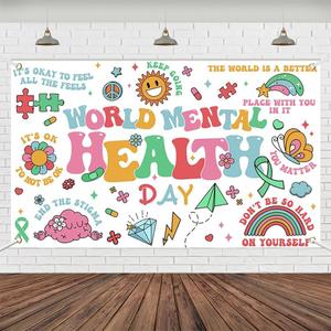 Mental Health Awareness Day Banner Decorations Poster Sign Backdrops Photography Background Charity Activities Items Party Decor Supplies Photo Booth for Home Office 70.8x43.3inch