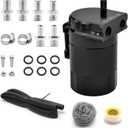 350ml Universal Oil Catch Can 0046 Aluminum Polish Baffled Reservoir Car Oil Catch Can Kit with 3/8" Fuel Line/6 Fittings/Stainless Steel Wool/Thread Seal Tape/Necessary Screws,Black