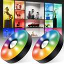 Rechargeable Puck Lights with Remote Control, 12 Color Changing Under Cabinet Lighting, Wireless RGB tv Led lights for bedroom & Closet, Dimmable Magnetic under counter lights for kitchen, Shelf,Party (Black-2 PACK)