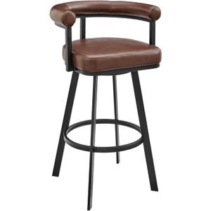 Benjara Barstool Weni 26 Inch Swivel Counter Stool Chair, Barrel Open Back, Black, Brown
