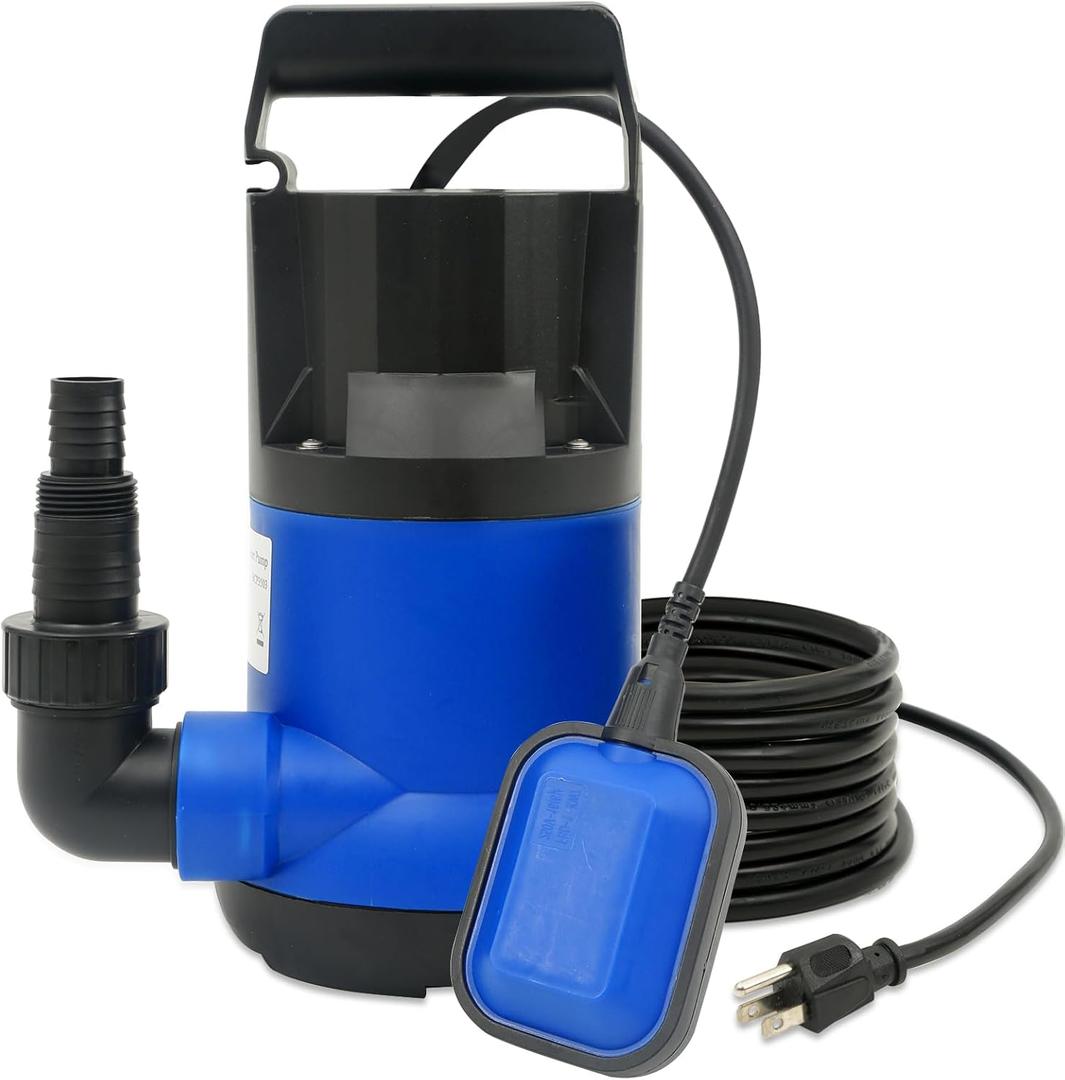 Sump Pump With Float Switch Sump Pump Submersible Clean/Dirty Water Pump Portable Utility Pump 1/2HP 1850 GPH with 33ft Cord for Swimming Pool Garden Basement Tub Pond Draining