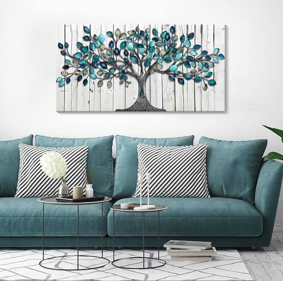 CHATYOUNG Wall Art for Bedroom - Modern Paintings Wall Pictures Green Tree of Life Landscape Artwork for Living Room Bathroom Dining Room Office Kitchen Home Decor 40"x20"