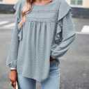 PRETTYGARDEN Women's Long Sleeve Shirts Ruffle Swiss Dot Crochet Loose Fit Tunic Dressy Casual Tops Blouses Spring Fashion (Green, XS)