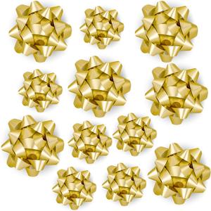 WRAPAHOLIC Matte Gold Gift Bow Assortment (12 Bows) for Birthday, Wedding, Christmas, Baby Shower, Bridal Showers