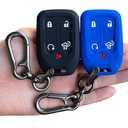 TANDRIVE 2PCS Silicone Smart Key Fob Case Cover for 2023 2022 2021 2020 2019 Chevy Silverado and GMC Sierra 1500 2500HD 3500HD, Remote Protector Accessories Holder(5-Button, Black and Blue)
