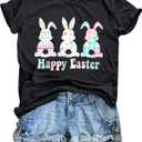 KIDDAD Easter Shirts for Women: Happy Easter Shirts Bunny Shirt Cute Rabbit Graphic Tshirt Casual Short Sleeve Tee Tops (M)