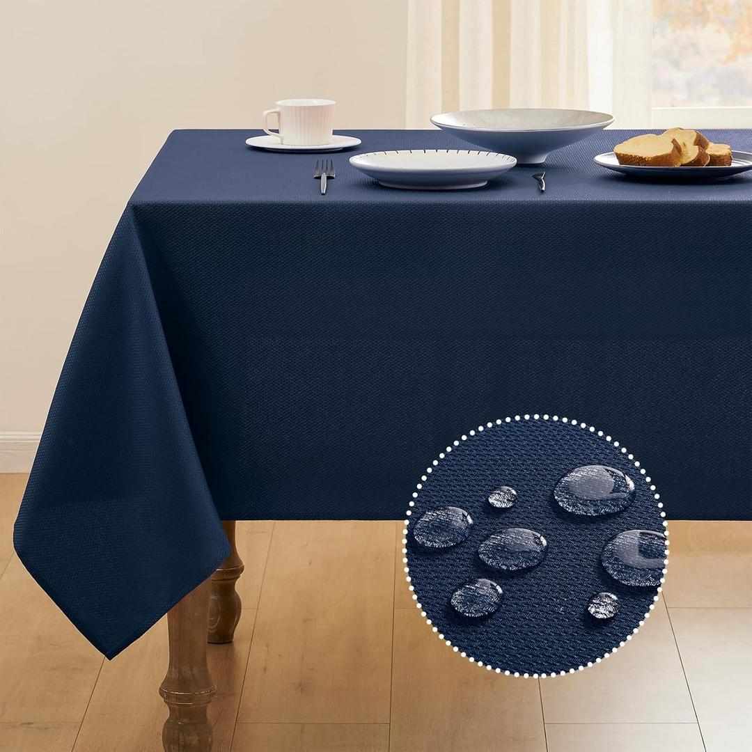 Veblandy Textured Tablecloth Rectangle Waterproof Table Cloth, Washable Table Cover Wrinkle Free Fabric Tabletop Decoration for Kitchen, Dining, Wedding, Parties, 52 x 70 Inch, Navy Blue
