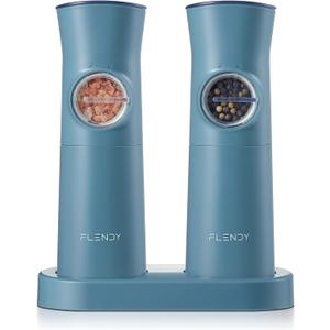 Flendy Gravity Electric Salt and Pepper Grinder Set Rechargeable, Automatic Salt and Pepper Grinder Set with USB C Charging Base, Gravity Salt and Pepper Shakers Set Electric