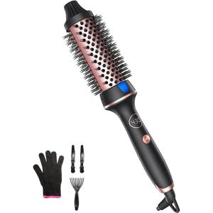 Thermal Hair Brush for Blowout Look, 1.5 Inch Heated Round Brush for Natural Curl,Ionic Curling Iron Wand with Dual Voltage, Volumizing Smoothing Hot Round Brush, Black