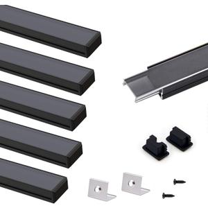 VST 6Pack 1ft Black LED Aluminum Channel with Black Smoky Transparent Cover U Shape 15x8mm, Led Strip Light Track with End Caps and Mounting Clips Accessories, for Led Strip Lights