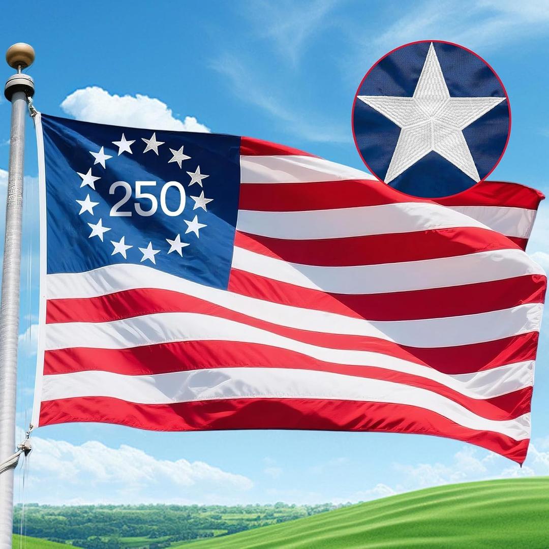 3x5 FT 250th Anniversary American Flag for Outside Heavy Duty, 250 Year USA Flag, Deluxe Spun Polyester, Embroidered Stars and Sewn Stripes, All Weather US Flag