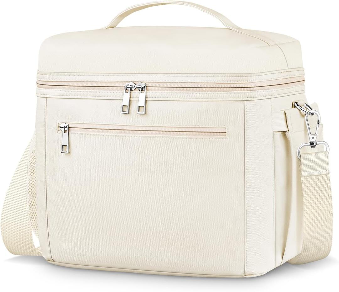 Insulated Lunch Bag for Women Men, 12L Large Bag Reusable Lunch Box Leak-Proof Cooler Cute Bag Lightweight LunchBags for Work (Beige)